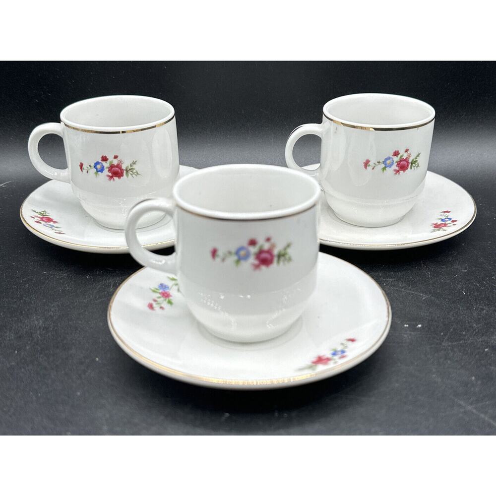 3 Lovely Vtg Demitasse Cups & Saucers Childs Tea Party China Flowers -2Of